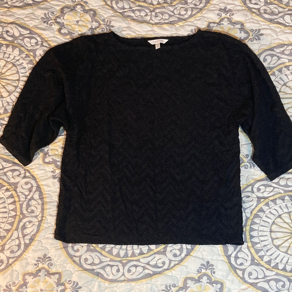 Garnet Hill Black Blouse Chevron Textured Stitch Size XS